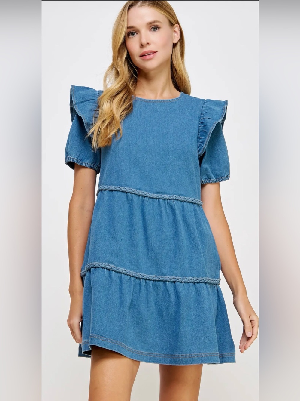 Strut & Bolt - Braid Trim Detail Tiered Mini Dress - Picture 4 of 8